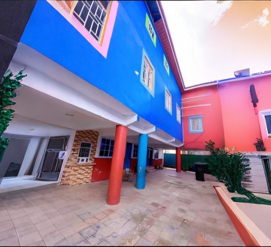 Colourful courtyard and classroom block